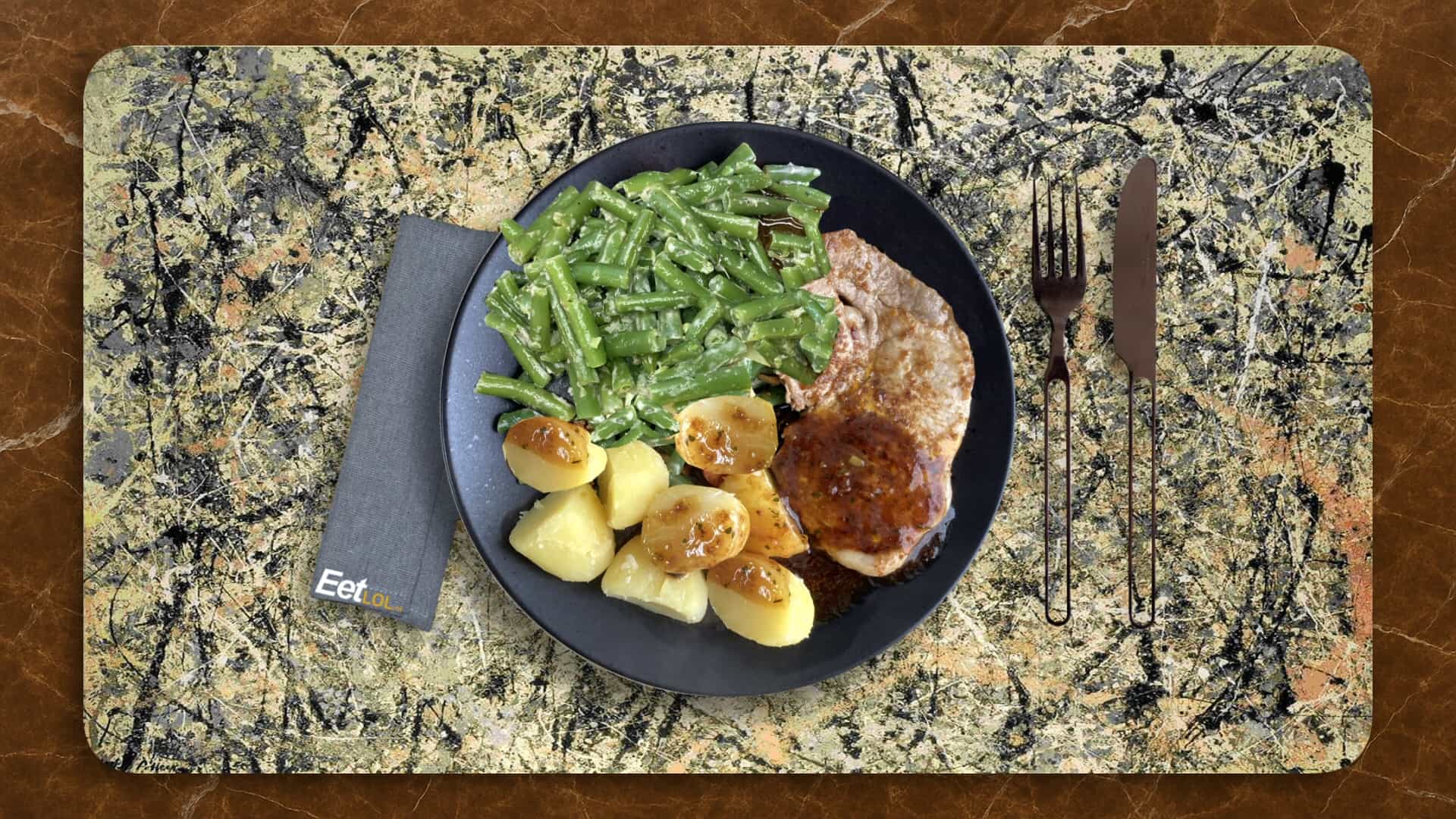 Aardappelen met sperziebonen en karbonade