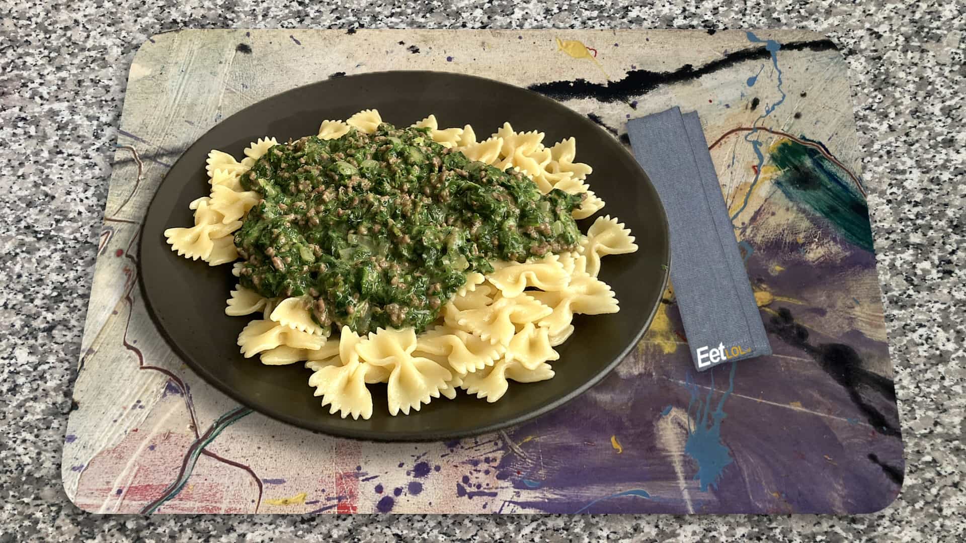 Pasta met spinazie en gehakt