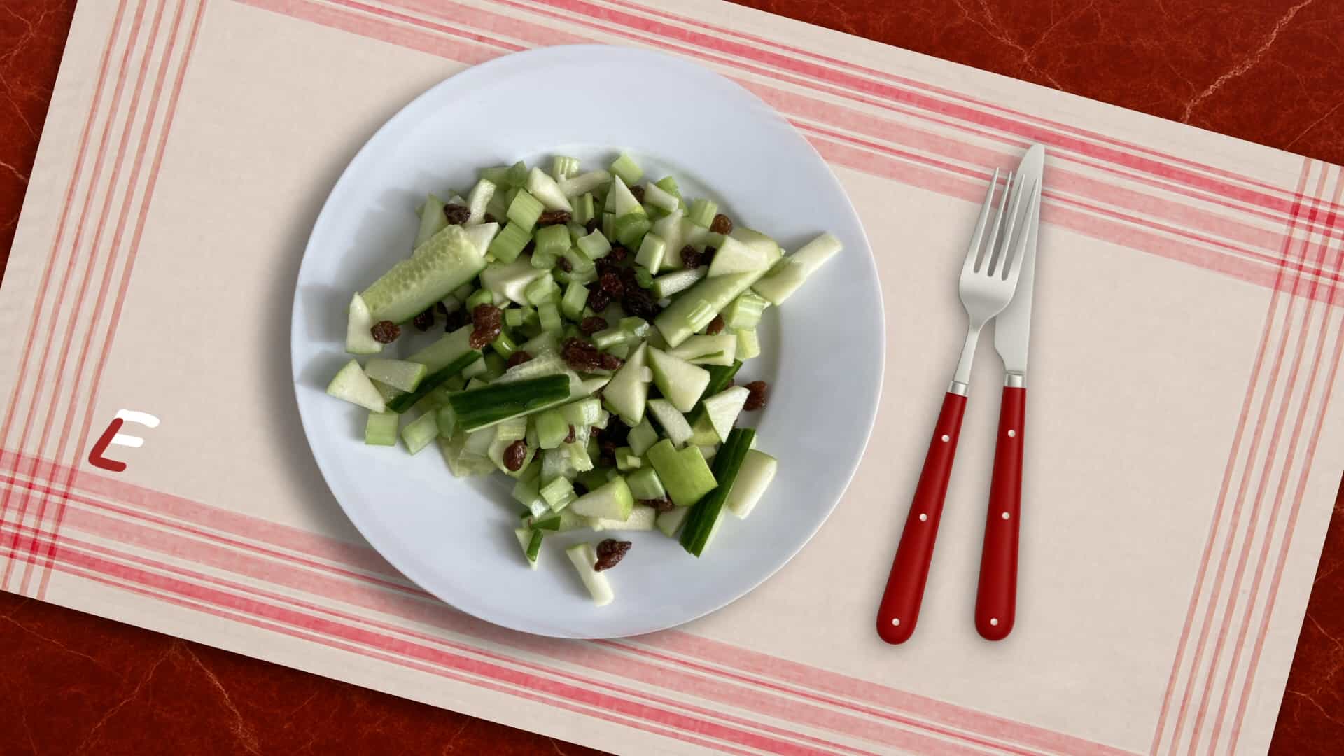 Bleekselderij met appel en rozijn