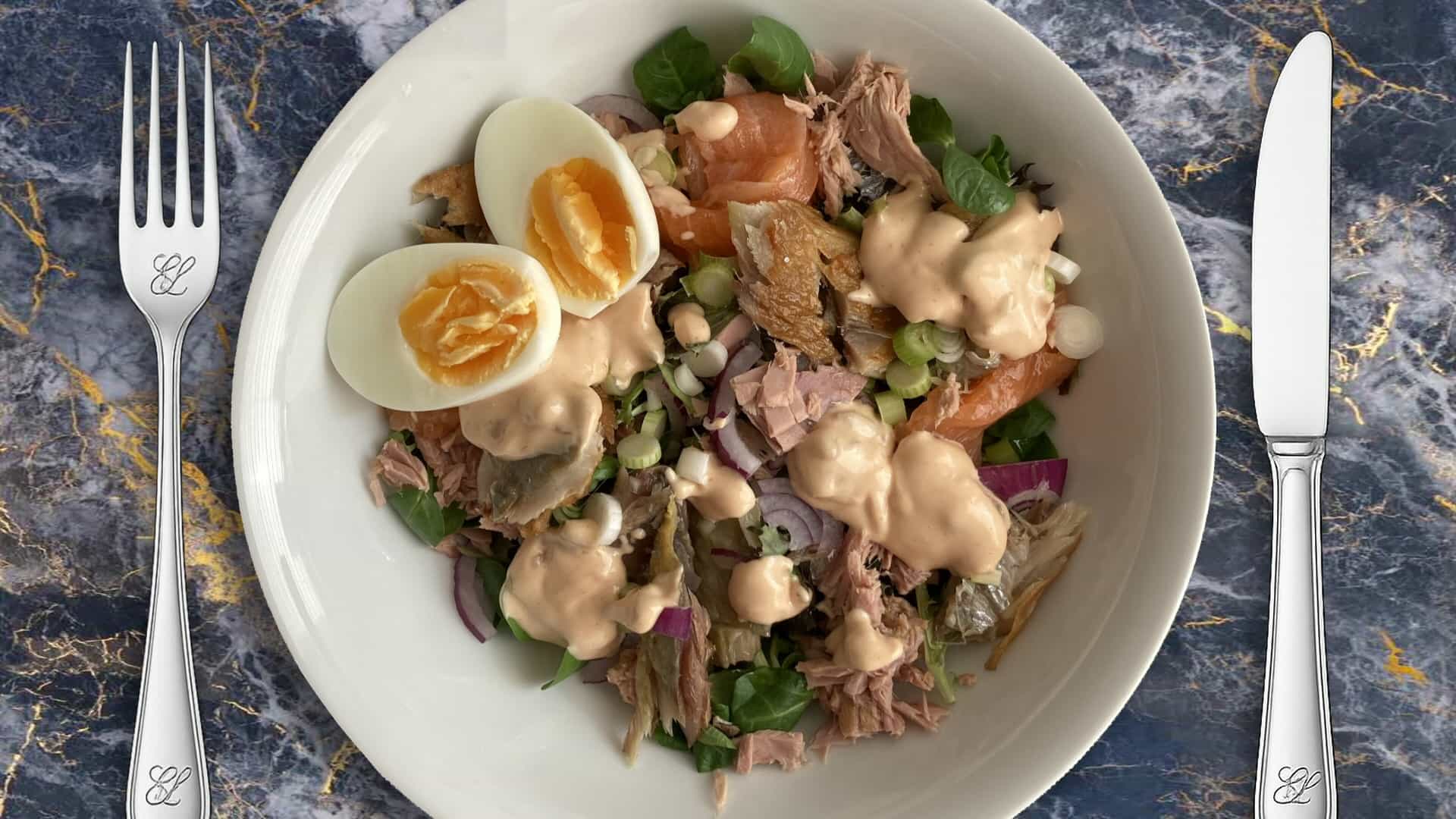 Maaltijdsalade met tonijn, makreel en zalm
