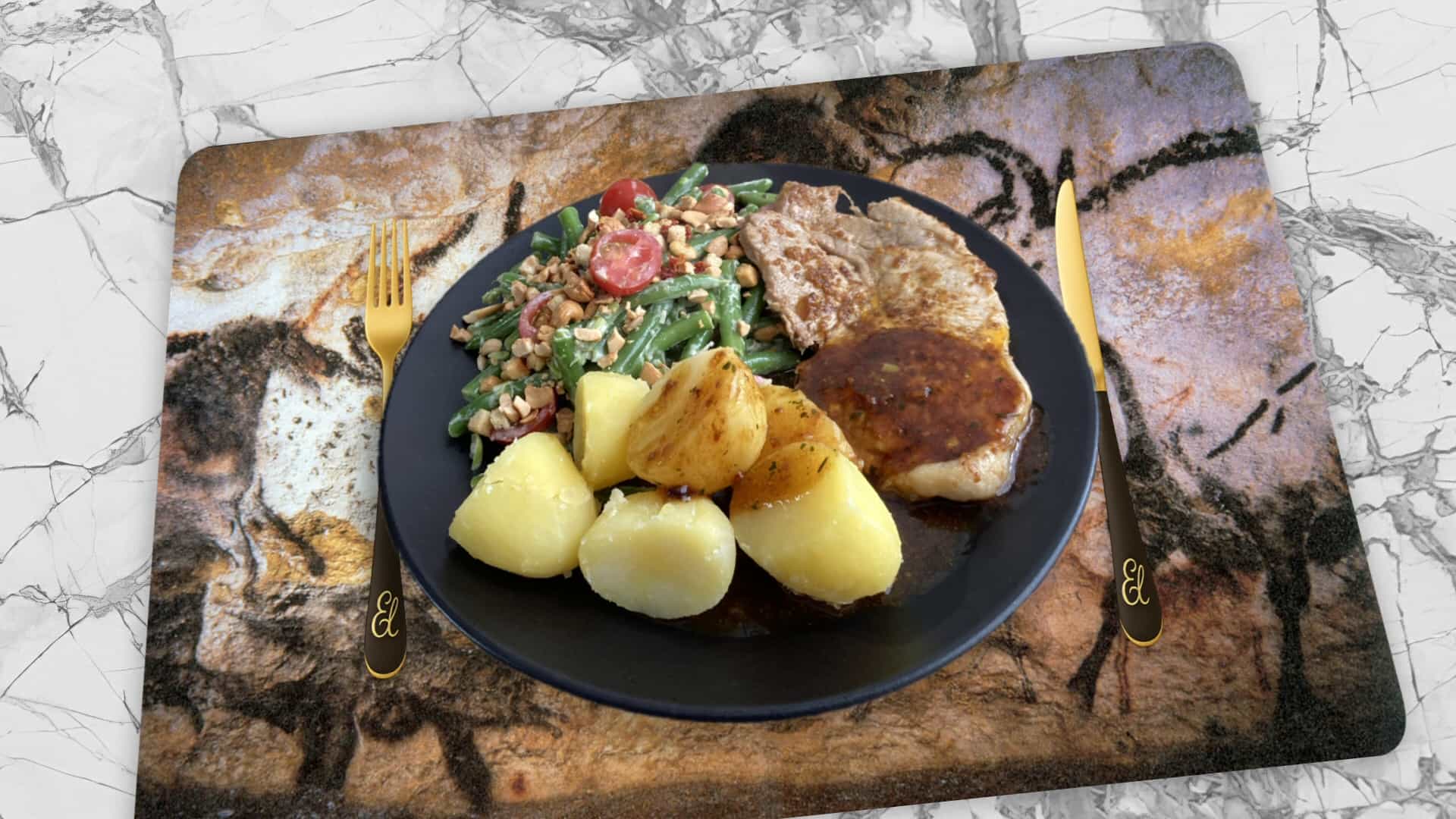 Haaskarbonade met sperziebonen en aardappelen