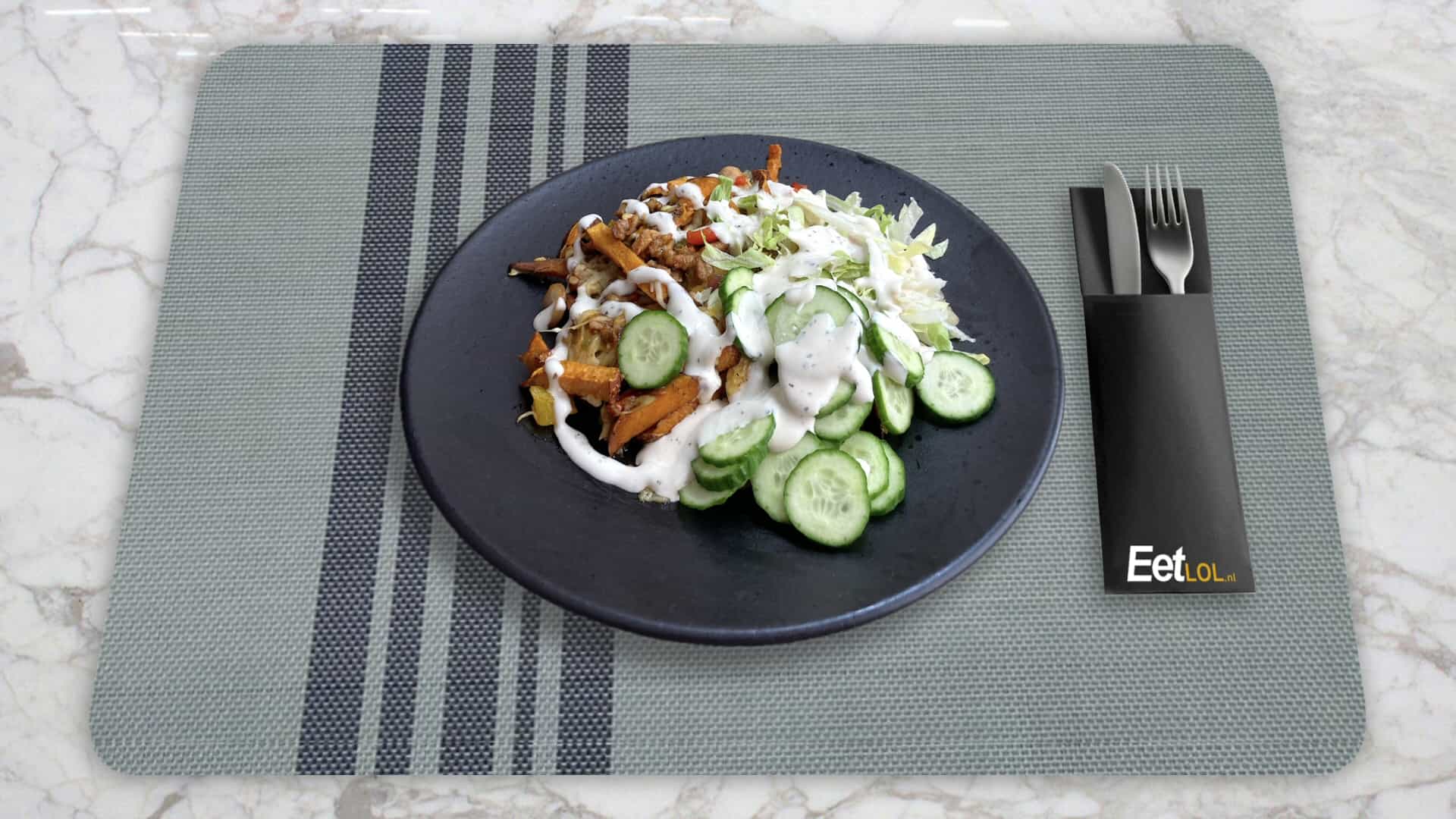 Kapsalon zoete aardappel met shoarma