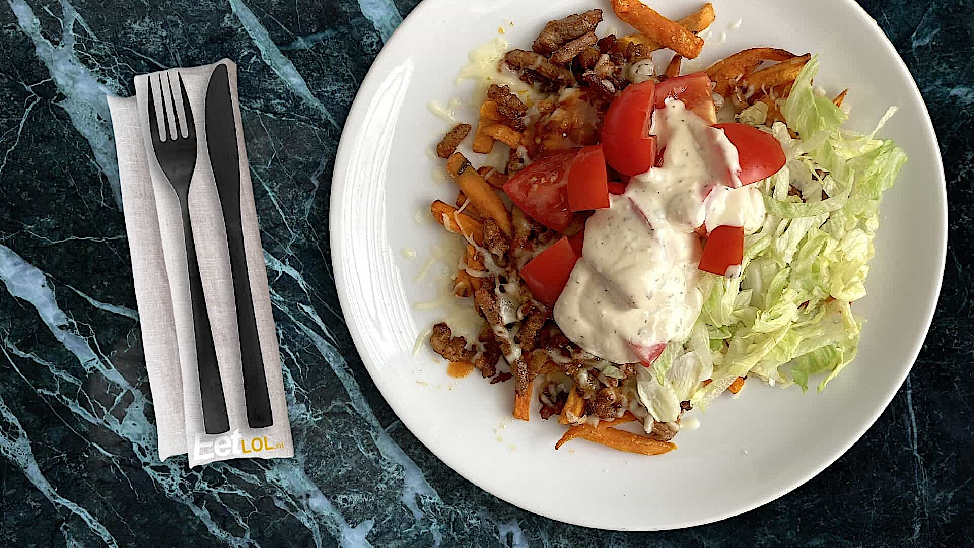Platesalon shoarma met zoete aardappelfriet