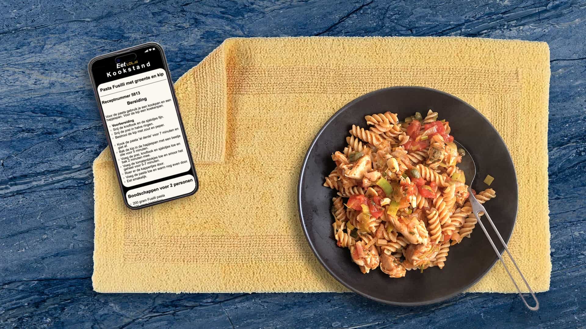 Pasta Fusilli met groente en kip