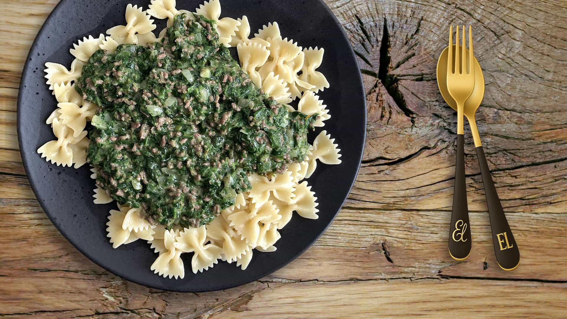 Vlinderpasta met gehakt en spinazie à la Crème