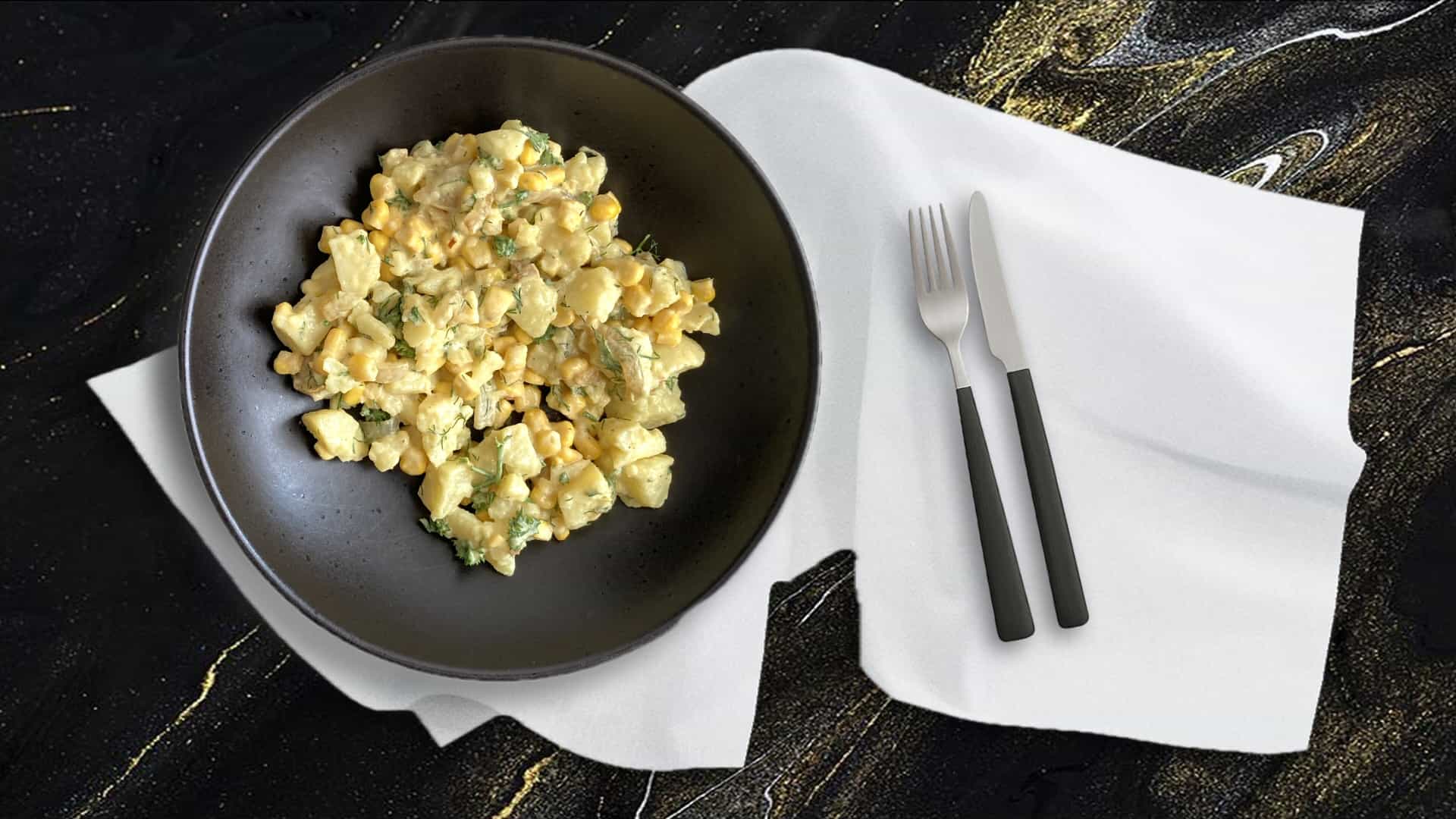 Aardappel maissalade met honing en mosterd