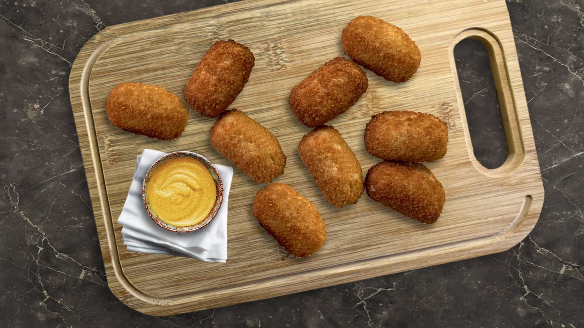 Mini Kaaskroketjes met mosterd-mayonaise dip